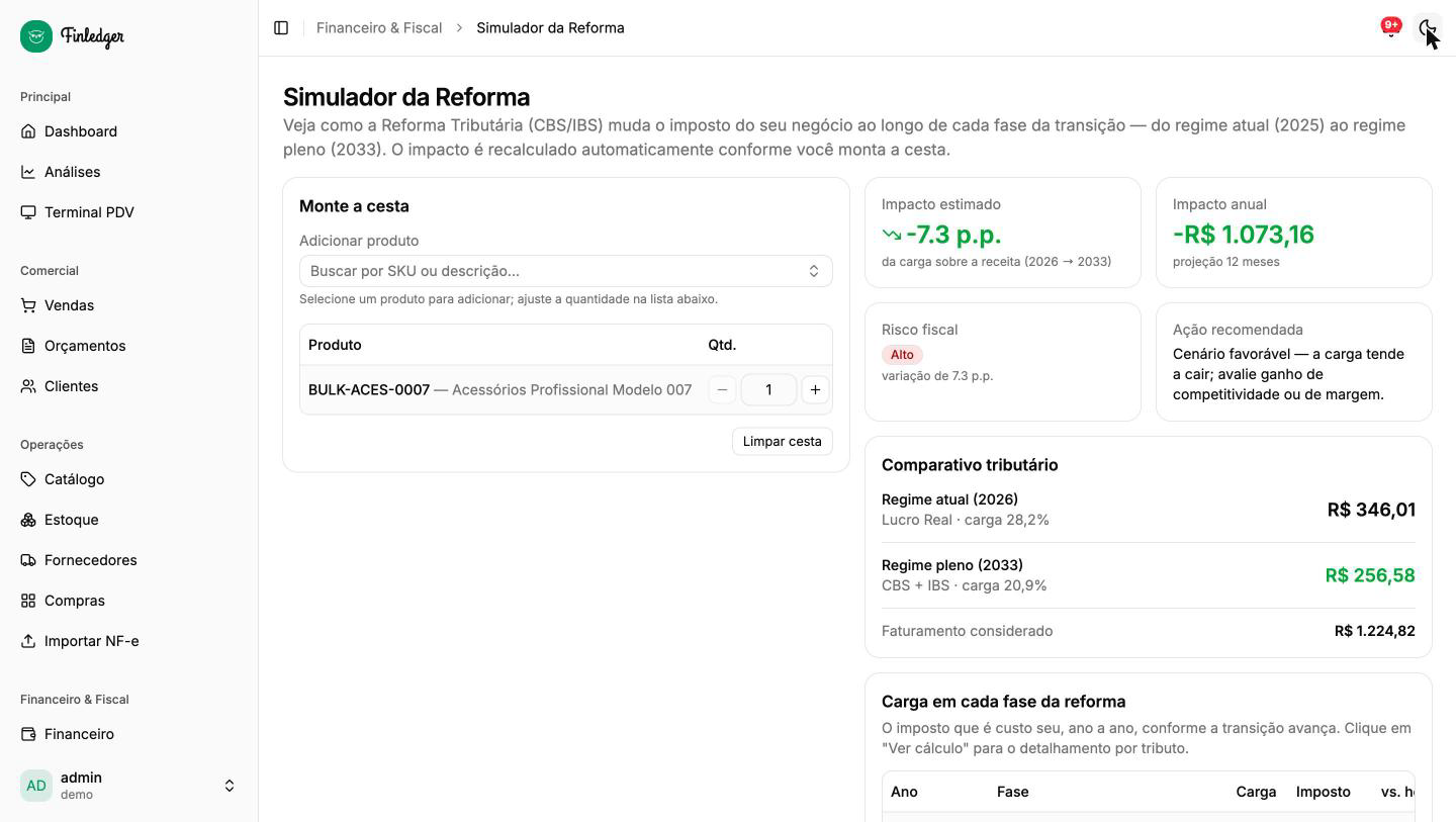 Tela de Simulador da Reforma do FinLedger